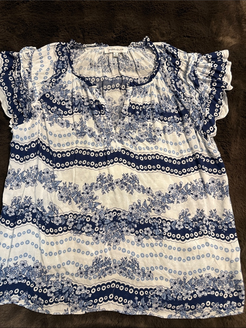 Rose & Olive Navy and White Floral Stripe Peasant Blouse